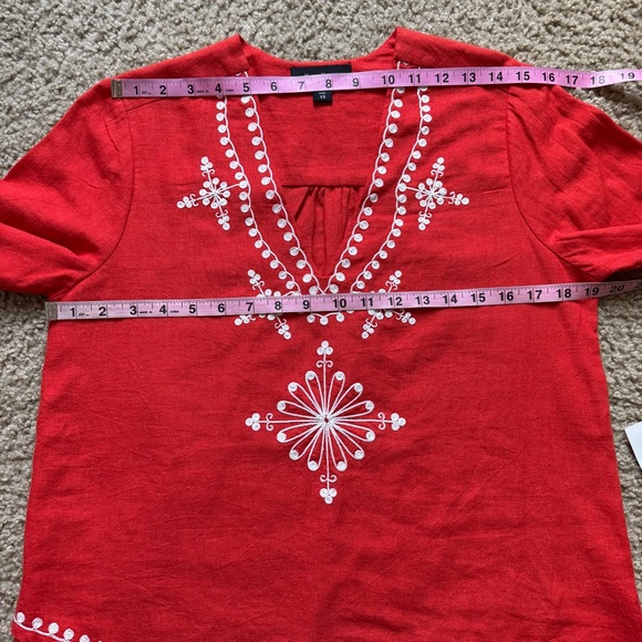 NWT Karen Kane Crossover Top Sz XS Embroidery 3/4 Sleeve Orange Poppy - Picture 4 of 13